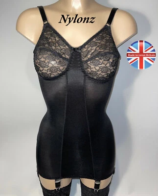 Klassisches Korselett/Ganzgürtel/Body Briefer 6 Riemen SCHWARZ - NYLONZ UK - Bild 1 von 4