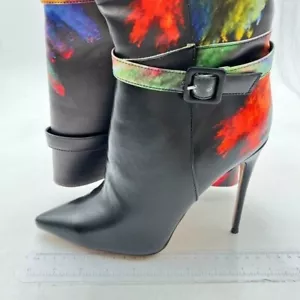 Women's Knee High Boots Pointed Toe Stiletto Buckle Heeled Boots Black Red - Picture 1 of 6