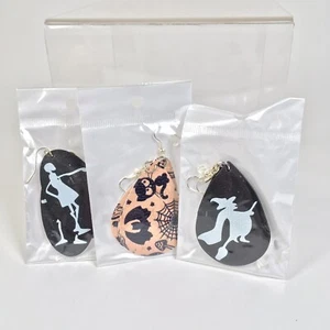 Menge 3 Paar Halloween Ohrringe Ohrhänger Hänger Hexe Skelett Fledermaus Spinne  - Bild 1 von 4