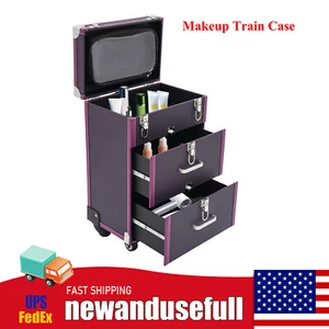 Professional Makeup Train Case Rolling Cosmetic Travel Organizer Suitcase - Picture 1 of 17