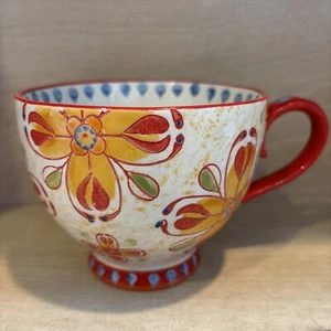 Tazza tazza caffè Coastline Imports goccia floreale ceramica dipinta a mano 16 oz - Foto 1 di 3
