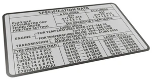 Specifications Data Decal (Screen Print) : VH/VJ FITS Chrysler Valiant - Picture 1 of 1
