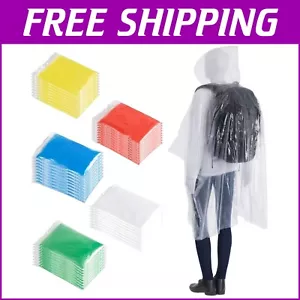 Emergency Rain Poncho 50 Pack – Multi-Color Disposable Rain Gear for Adults - Picture 1 of 11