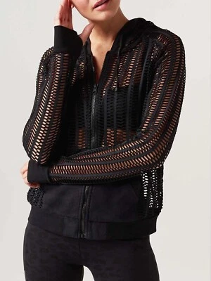 BLANC NOIR Linear Mesh Front Zip Hoodie Jacket in Black Women's Size XS NWT $119 - Image 1 of 4