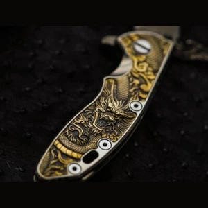 "Escala de mango TC21 con incrustaciones de latón largo chino para Rick Hinderer XM18 3,5""" - Imagen 1 de 10