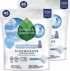 Dishwasher Detergent Packs, Free & Clear, 45 Count, Pack of 2 - Picture 1 of 12