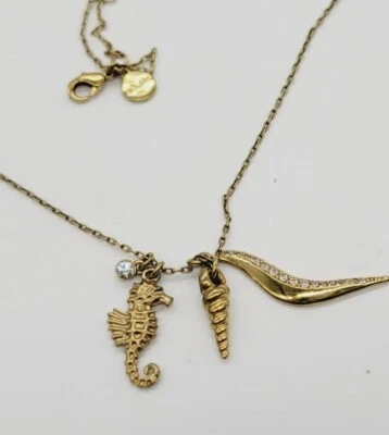 Stella & Dot 项链 海马贝壳吊坠 航海海滩 20 英寸 链条 — 第 1/4 张图片