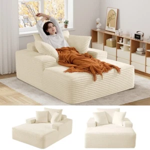 Modern Oversized Deep Seat Chaise Lounge Sofa Comfy Upholstered Recliner Chair - Picture 1 of 56