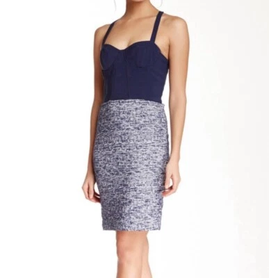 Alice Olivia Dixie Cutout Back Bustier Dress Navy Blue Tweed NWT - Image 1 of 4