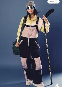 Free People Hit The Slopes Overalls Fleece Nylon Zipper Black Blush Combo XS NWT - Picture 1 of 5