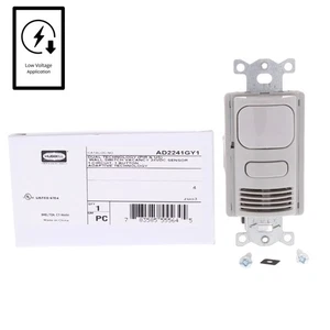 Hubbell Gray Vacancy Sensor Switch Low Voltage Adaptive PIR/US 24VDC AD2241GY1 - Picture 1 of 6