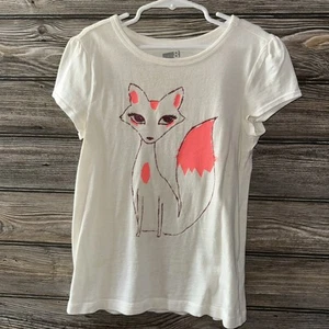 Crazy eight girls size M 7/8 white T-shirt fox graphic design cute summer top - Picture 1 of 4