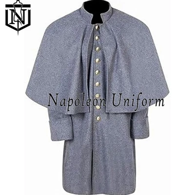 Capa Inverness Guerra Civil Soldado de Lã Cinza Grande Casaco Feito à Mão Capa Inverness - Imagem 1 de 4