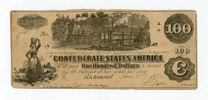 1862 T-39 $100 The Confederate States of America Note - Issued Franklin, LA! - Picture 1 of 4
