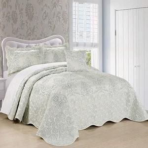 Home Soft Things Damask 4 Piece Bedspread Set, Scalloped Edge Reversible Cove... - Picture 1 of 6