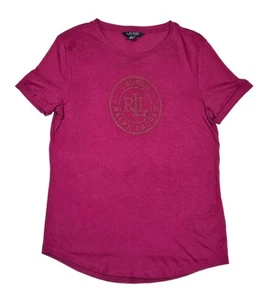 Ralph Lauren Women's Cerise Short Sleeve T-Shirt Size Medium, Cotton Logo Design - Picture 1 of 4