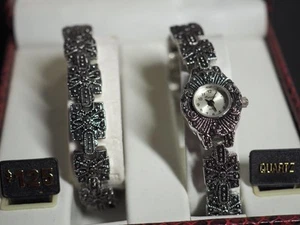 Vintage Corsage Collection, Matching Wristwatch and Bracelet, Marcasite Design - Picture 1 of 1