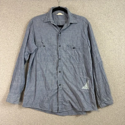 Vintage JC Penneys Shirt Mens medium Blue Button Up Chambray Sanforized 50s Work - Image 1 of 4