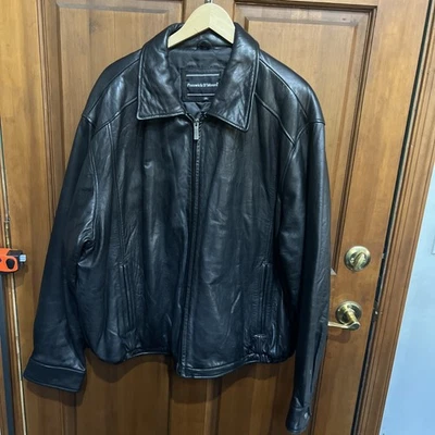 Chaqueta de cuero negra Preswick & Moore para hombre talla 2XL Foto 1 de 4