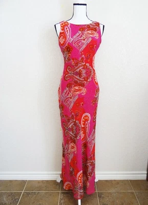 USA Vintage MANNEQUINES 100% Silk Maxi Dress Paisley Print Size S Y2K - Image 1 of 4