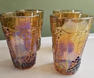 SET OF FOUR VINTAGE HARVEST AMBER CARNIVAL GLASSES 4 INCH - Picture 1 of 5