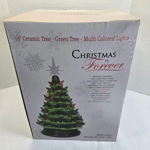 Christmas Is Forever 16" Ceramic Christmas Tree Green Multi Colored Lights - Picture 1 of 9