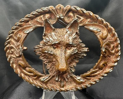 Dire Wolf Scalloped Western Metal Belt Buckle Cowboy Style Made in U.S.A EJC '95 - Image 1 of 3