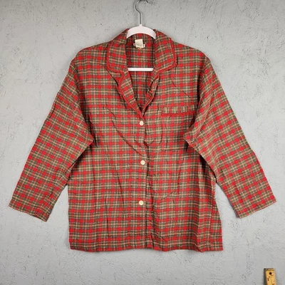 Cacique белье пижамы рубашка женщин средний красный зеленый клетку кружева отделки кнопка 90-х - Изображение 1 из 4