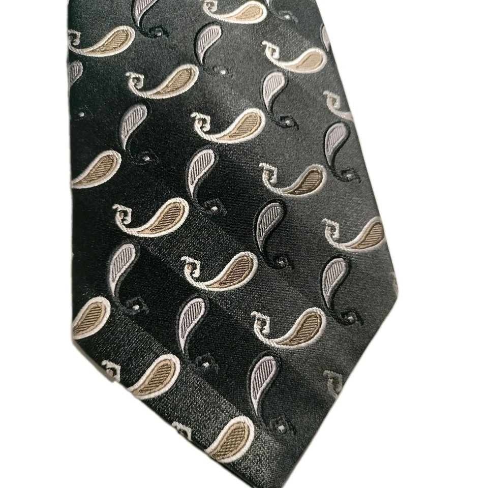 Corbata de cachemira negra de diseñador de seda para hombre Paul Dione hecha en China extra larga Foto 1 de 4