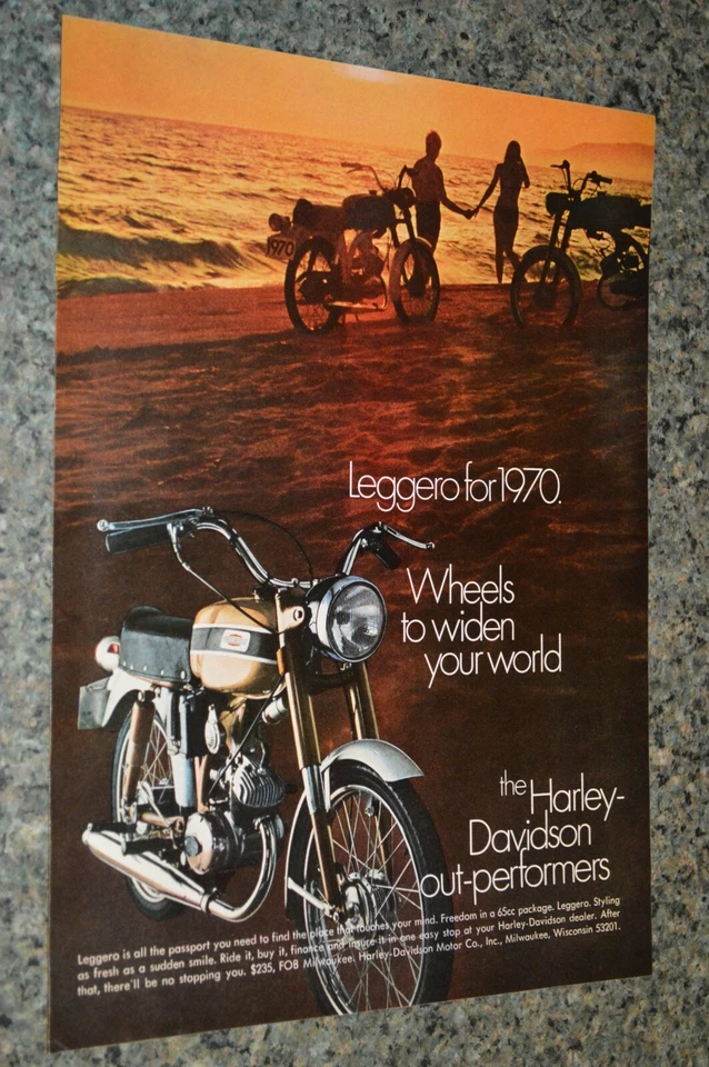 1970 HARLEY DAVIDSON LEGGERO ORIGINAL ADVERTISEMENT PRINT AD 70 MINI CYCLE - Image 1 of 1