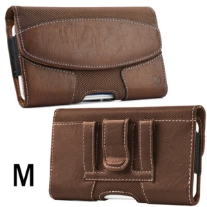 for iPhone 8 -HORIZONTAL BROWN Leather Pouch Holder Belt Clip Holster Case Cover - Picture 1 of 6