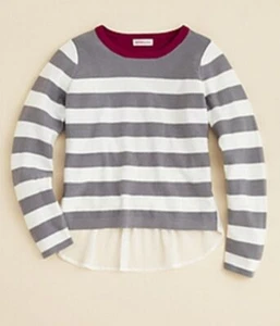 Design History Girls' Chiffon Back Stripe Sweater,Gray Sky Combo,Size M - Picture 1 of 1
