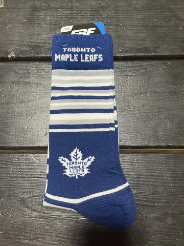 Toronto Maple Leafs NHL Blue w/ White FBF 4-Stripe Deuce Crew Socks *One Size Cover