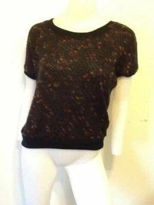 NEU SCHWARZ RETRO FLECK GEHÄKELT VINTAGE KURZARM PULLOVER OBERTEIL BOHO SMALL - Bild 1 von 5