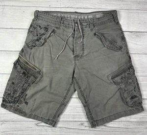 Vintage Guess Jeans Cargo Shorts Size 33 Gray Distressed Pockets Zipper Utility - Picture 1 of 22