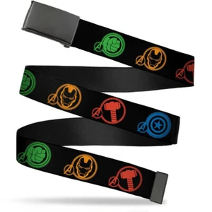 Silver Buckle Web Belt - Marvel Avengers Superhero Logos- WAV021 - Picture 1 of 3