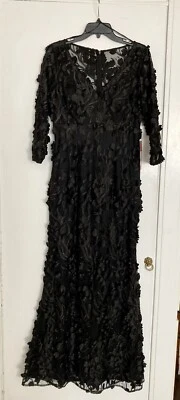 VESTIDO FLOR CARMEN MARC VALVO NEGRO 3D CON LENTEJUELAS NUEVO CON ETIQUETAS MANGA 3/4, TALLA 8 Foto 1 de 4