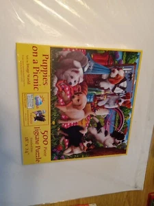 Puppies On A Picnic 500 Piece Jigsaw Puzzle - Picture 1 of 3