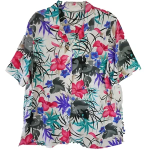 Alfred Dunner Womens Size 20W Floral Multicolor Hawaiian Shirt Short Sleeve VTG - Picture 1 of 11