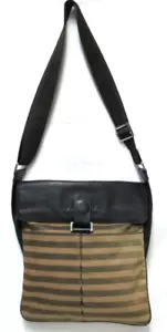 Bally Vintage Leather and Canvas brown striped Crossbody Messenger bag purse - Picture 1 of 15