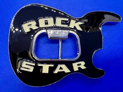 Cuerpo de guitarra músico estrella rock con abrebotellas negro esmaltado hebilla de cinturón Foto 1 de 4