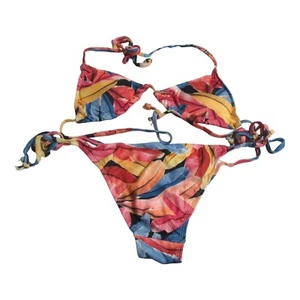 GZ-Laopaitou Womens Juniors Size M 2 PC Bikini Set Tropical Leaves Multicolor - Picture 1 of 8