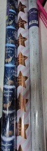 3 x 3m Rolls Of Blue reindeer,pink star & white s Christmas Gift Wrapping Paper  - Picture 1 of 2