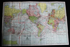 GEORGE F. CRAM'S WELTKARTE AUF MERCATORS PROJEKTION VINTAGE UM 1935 - Bild 1 von 5