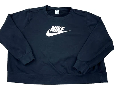 Nike Sudadera Mujer 2X Negro Cuello Redondo Suéter Recortado Top Swoosh Plus Foto 1 de 4