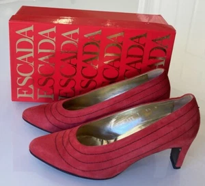 Escada Suede Women’s High Heels Pumps Shoes Red With Black Stitching Size 7 - Picture 1 of 7