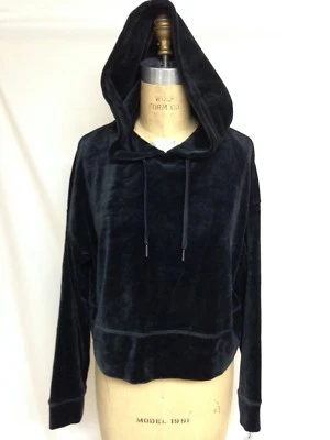 Calvin Klein Velour Cropped Hoodie Black PF7T2771 NWT - Image 1 of 4