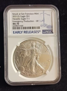 2021(S) Heraldic Eagle T-1 NGC MS 70 Emergency Production Silver Dollar Coin - Picture 1 of 4