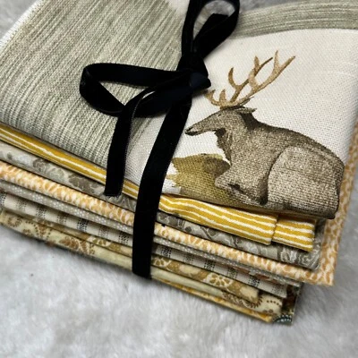 Paquete de 11 piezas de tela de edredón Fat Quarter Sunrise Safari, crema/bronceado/amarillo Foto 1 de 4