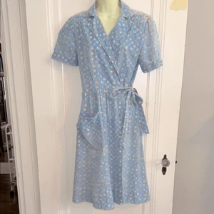 Vtg 40s/50s Homemade/Handmade Light Blue Floral Cotton Wrap Dress/House Dress - Picture 1 of 12